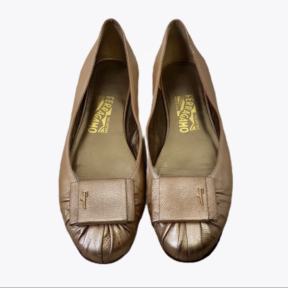 Salvatore Ferragamo Flat Gold Shoes Size 8.5